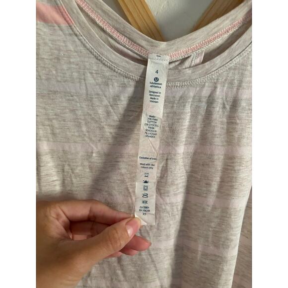 Lululemon Top Women's 4 All Tied Up Tank Pink Stripes Heathered Dune Pima Cotton - Picture 4 of 6